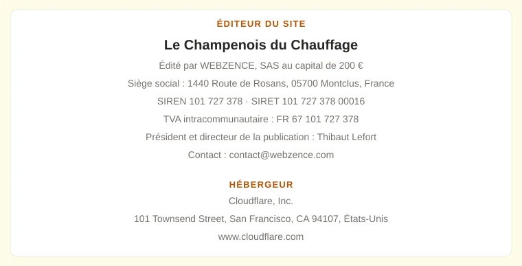 Coordonnées légales de l&rsquo;éditeur et de l&rsquo;hébergeur du site