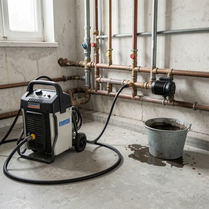 Circuit de chauffage en cours de désembouage avec pompe et filtre magnétique