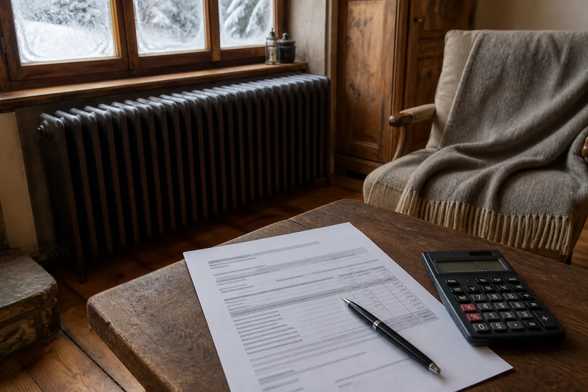 Devis de travaux de chauffage posé sur une table avec un stylo et une calculatrice